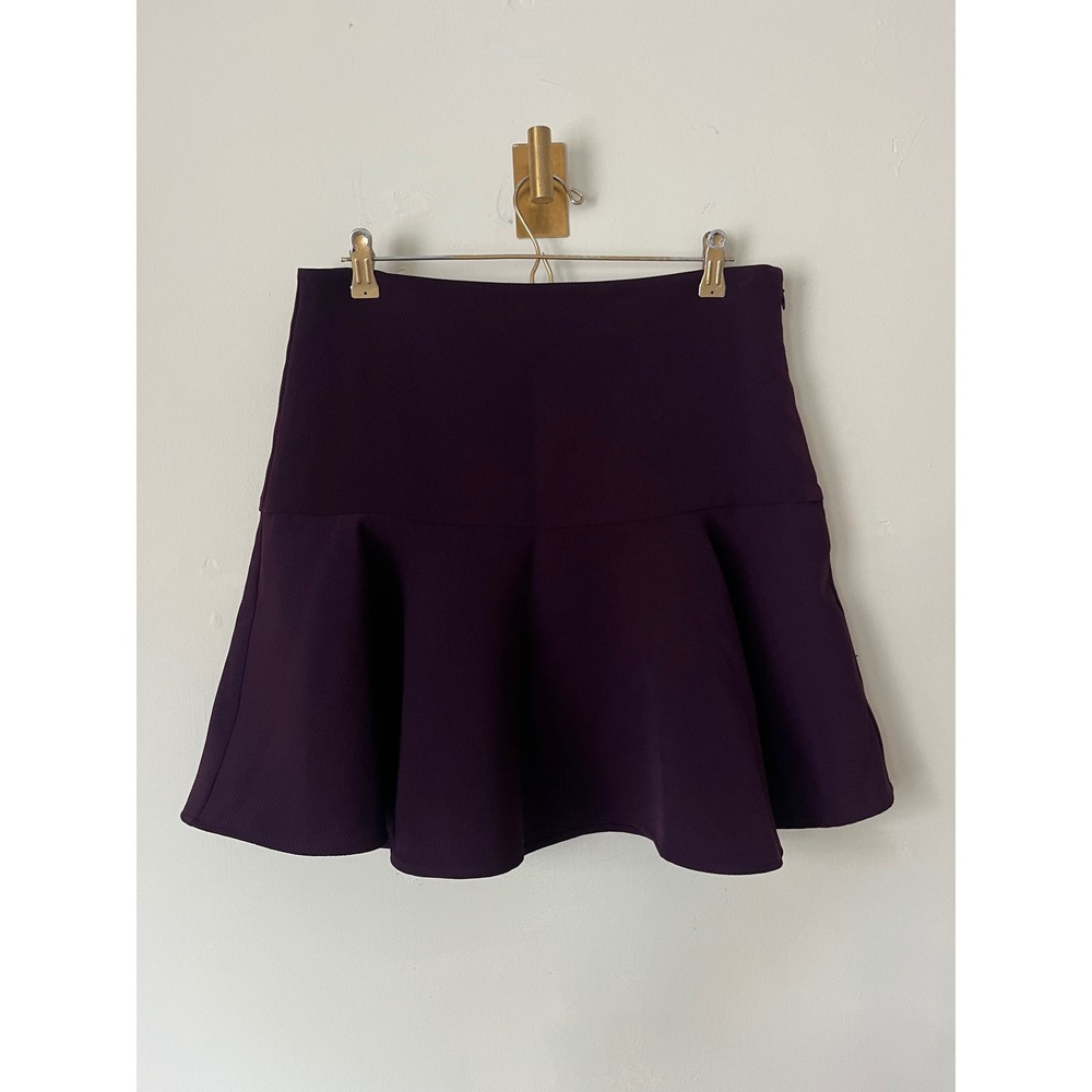 LOFT Purple Ribbed Flounce Drop Waist Mini Skirt dark academy Size 10 NWT